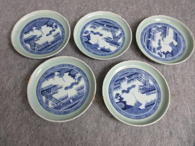 古伊万里冨貴長春青磁染付風景図焼物皿5枚 [B27960] 古伊万里冨貴長春青磁染付風景図焼物皿5枚 [B27960]の通販はau PAY